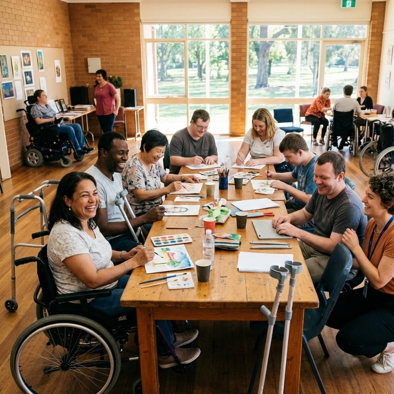 NDIS participants choosing inclusive community activities in a Melbourne community centre setting