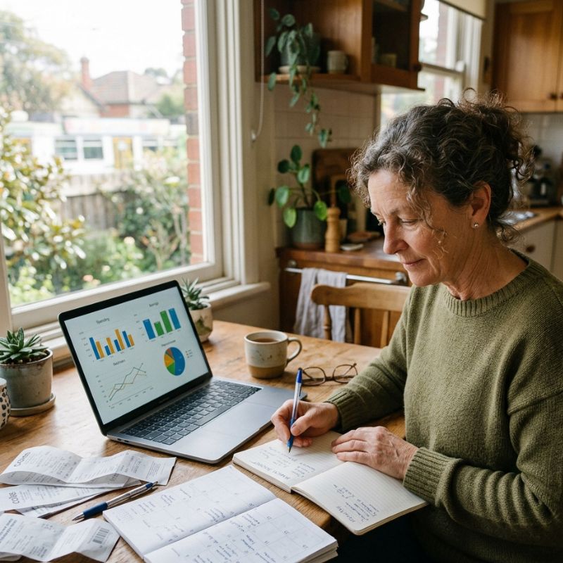 Melbourne NDIS participant reviewing a simple budget plan and calendar to track spending.